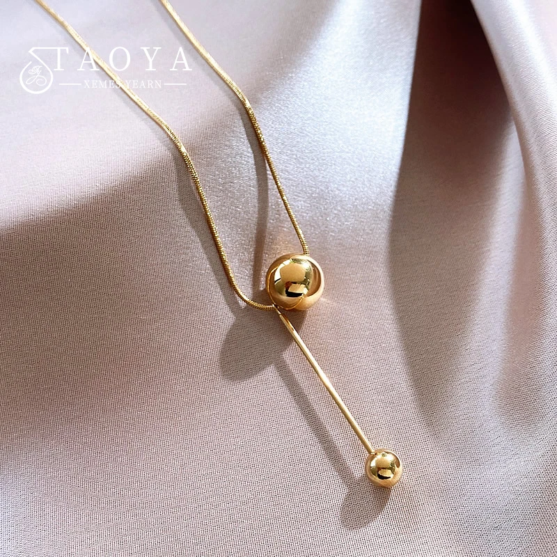 Edelstahl Y-förmige Lariat-Halskette für Damen, verstellbare Kugelkette mit Schlangenmuster, vergoldete Quasten-Halskette, Alltagsgeschenk – Detail 2