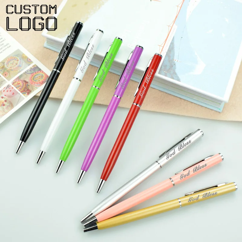 New Custom LOGO Name Souvenirs Ballpoint Pens Metal Colorful Gifts Gel Ball Pen School Office Stationery Advertising Hotel Pens