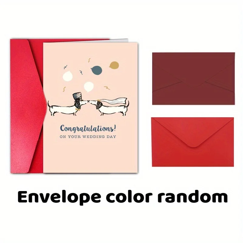 1pc, happy wedding card, romantic congratulation card, cute dachshund wedding sweet couple for husband wife