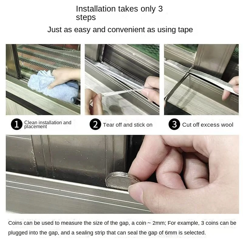 Sealing Strip Tape 3Meters Brush Strip Self Adhesive Door Window Sealing Strip Home Door Window Sound Insulation Seal Film