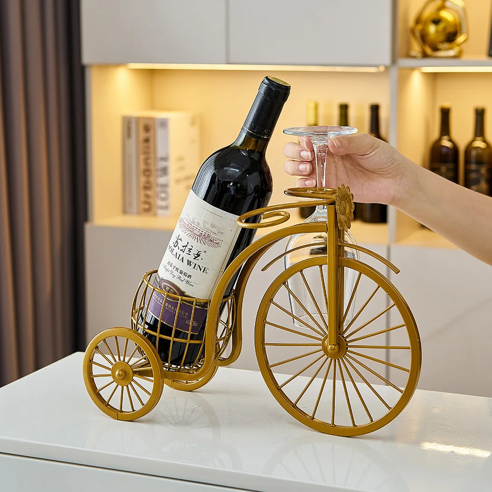 

Creative Tabletop Iron Wine Bottle Holder Home Decor Bicycle Wine Rack Hanging Goblet Bars Restaurant Decoration Accessories