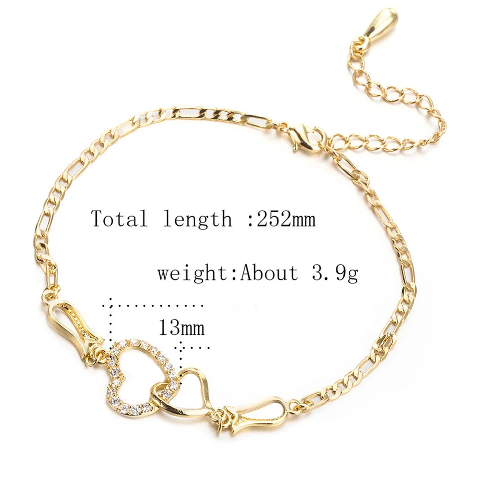 Vintage Hollow Love Heart White Zircon Flower Anklets For Women Gold Color Chain Ankle Bracelet Summer Beach Anklet Boho Jewelry