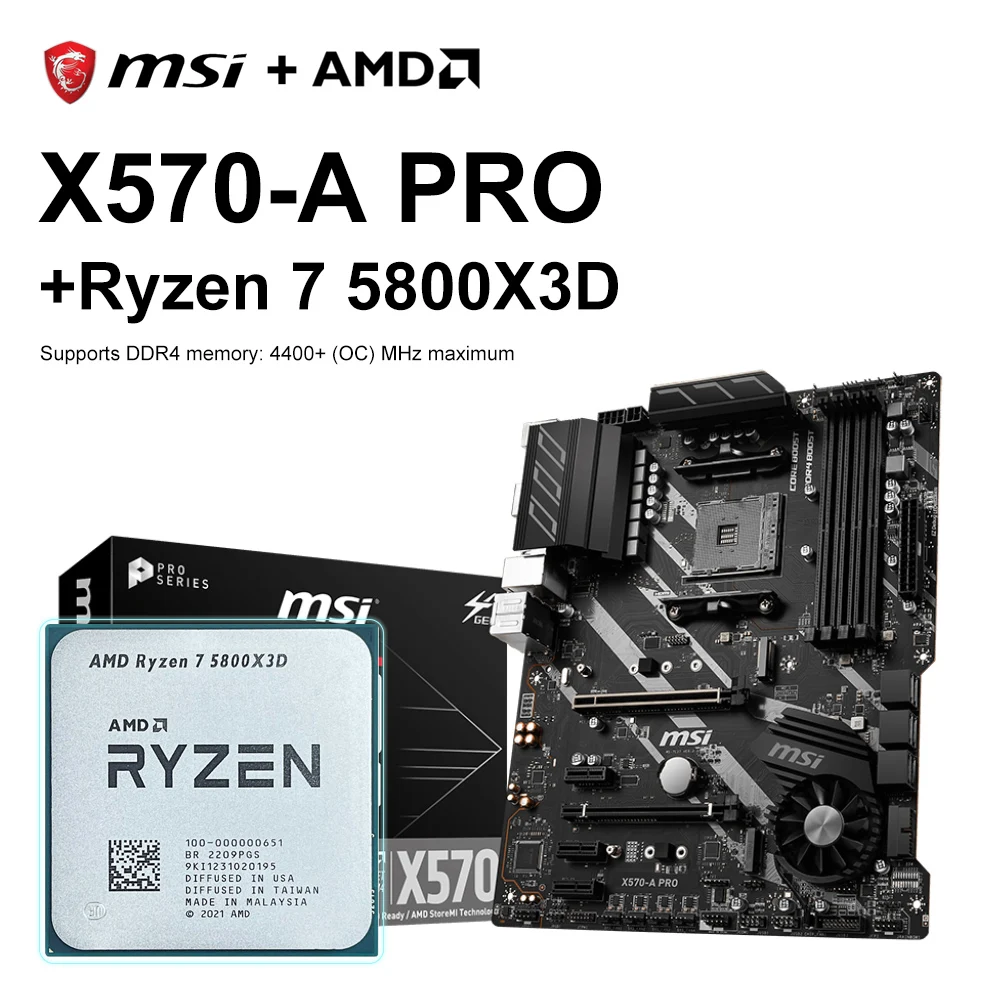 

Комплект материнской платы MSI X570-A PRO + AMD Ryzen 7 R7 5800X 3D ЦП процессор ATX AMD X570 DDR4 M.2 128G разъем AM4 материнская плата
