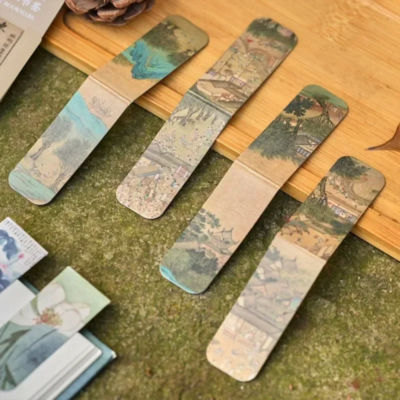 중국 레트로 책갈피 대나무 연꽃 크레인 풍경 책갈피, 교사 선물, 빈티지 무감각 마그네틱 책갈피, 4 개/세트