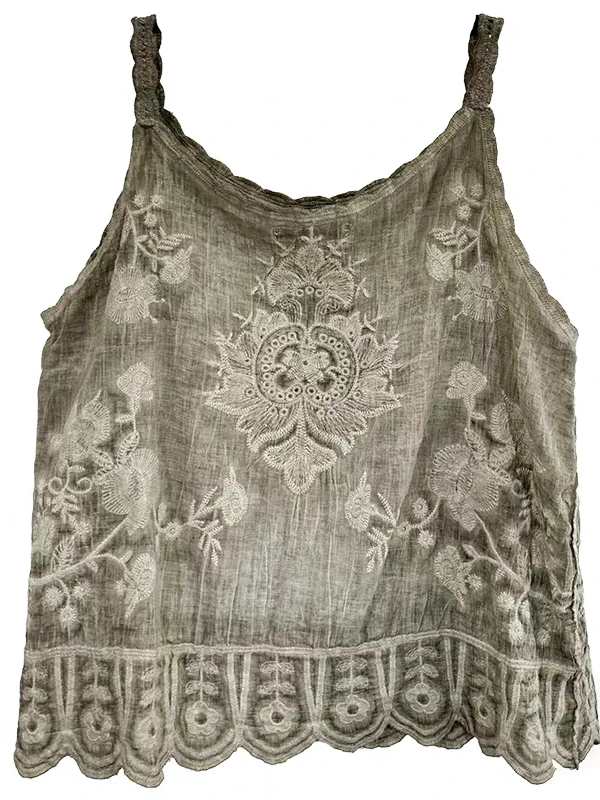 Retro Artistic Sle Embroidered Lace Tank Top Women's Summer Slimming Loose Svel Vest Versatile Casual Floral Pattern