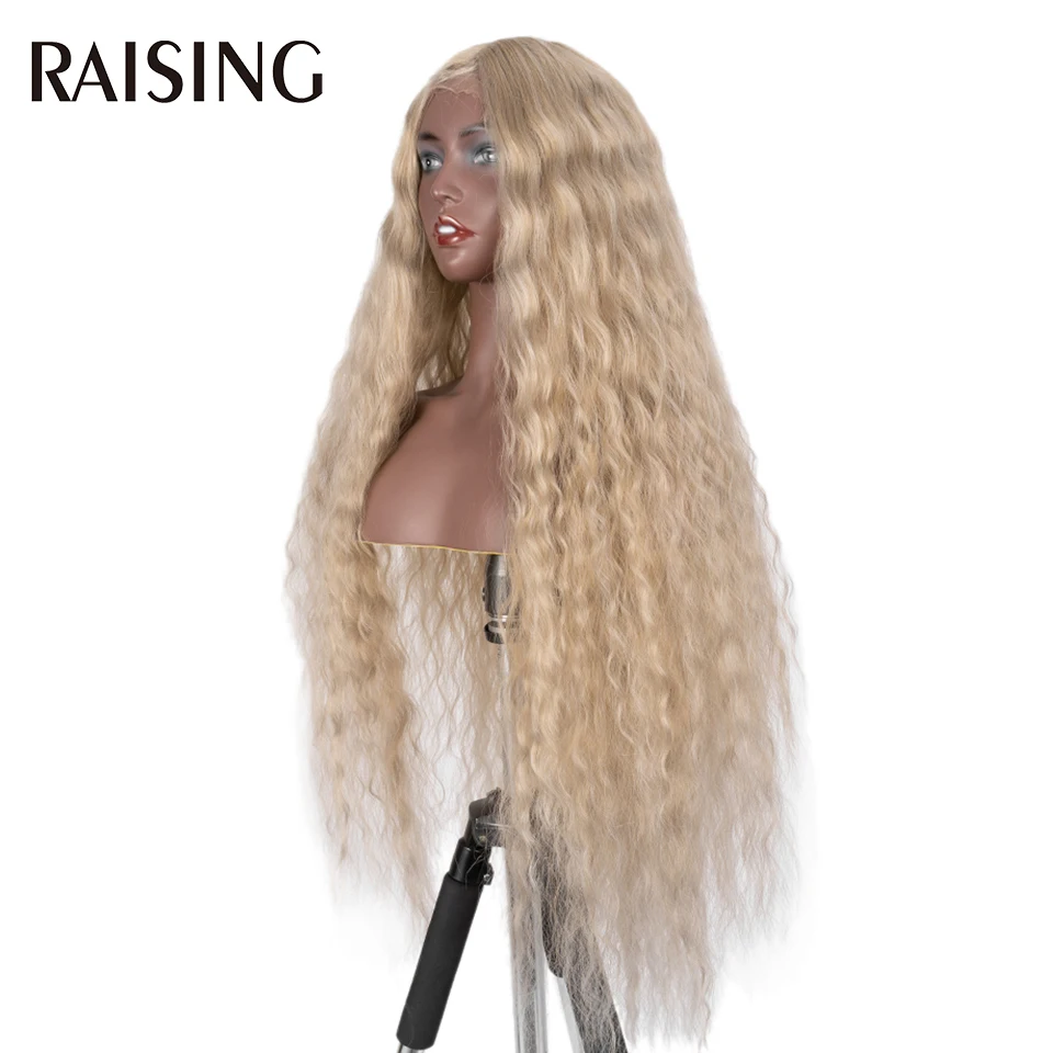 Raising Wholesale Deep Wave Lace Wig Synthetic Curly Hair Scalp Wigs For Black Women Ombre Cheap Long Hair Wigs Pre-plucked 40in