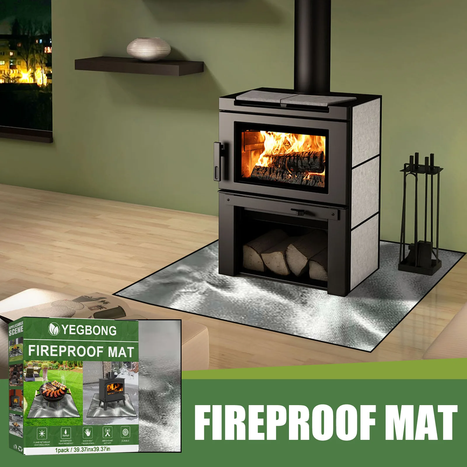 

1pc Outdoor Camping BBQ Mat - Fireproof, High Temperature Resistant, Perfect for Picnics!