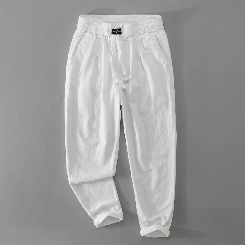 

Spring and summer men's drawstring linen trousers loose casual trend all-match youth simple cotton hemp men's pants