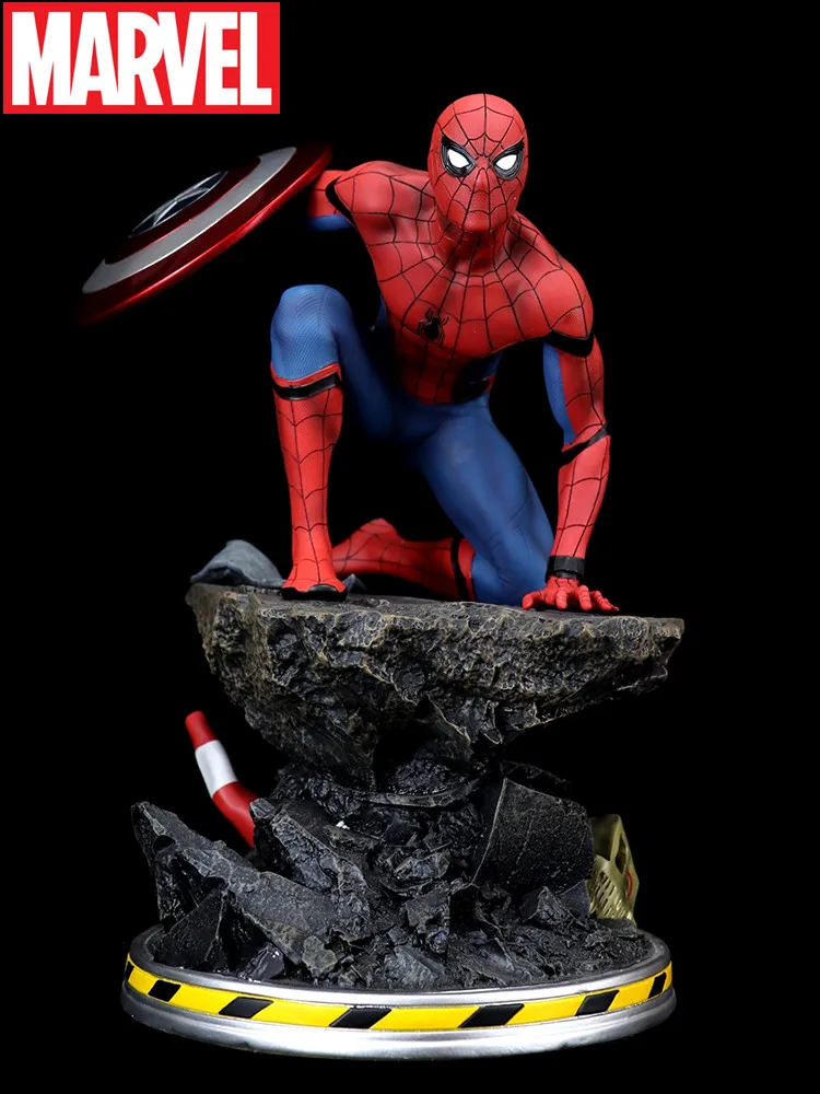 

40cm Marvel 1/4 Spiderman Gk Figure Statue Captain America Shield Spider Man Statue Resin Personalized Creative Collectible Gift