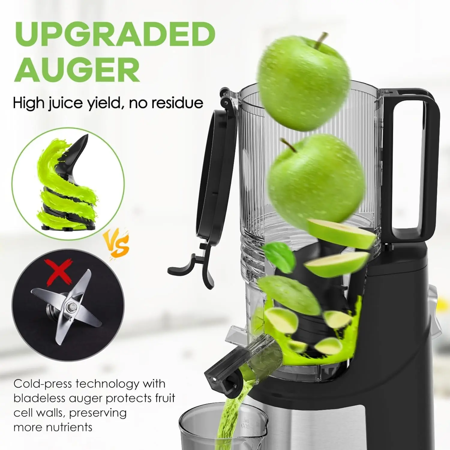 Juicer, 350W Slow Cold Press Juicer with 5.8" Extra-Large Feeding Chute, Juicer Machines for Whole Fruits and Vegeta 3