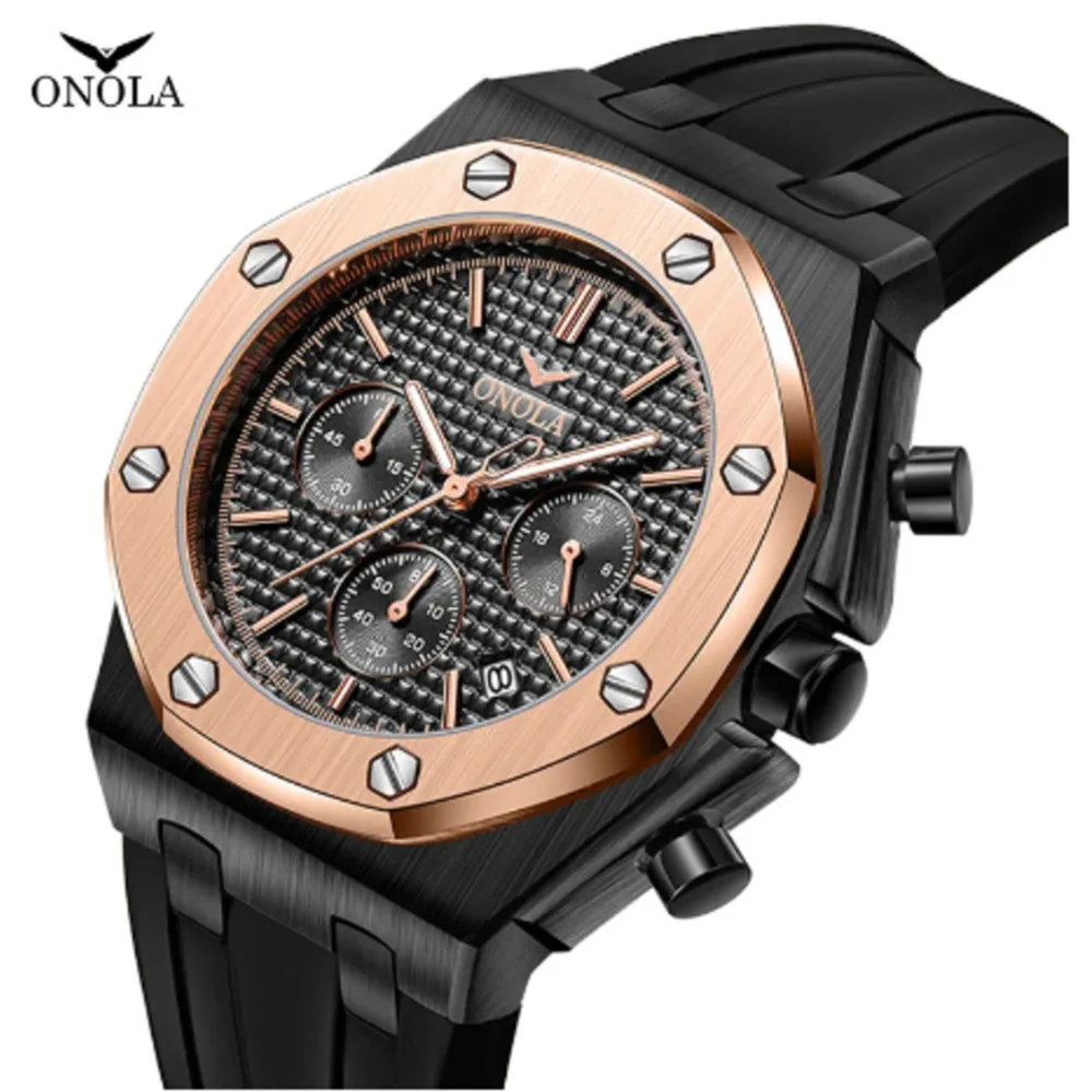 

ONOLA Watch For Men Sports Watch Top Brand Elegant Multifunctional Timer Calendar Glow Silicone Band Men Watch Reloj Hombre