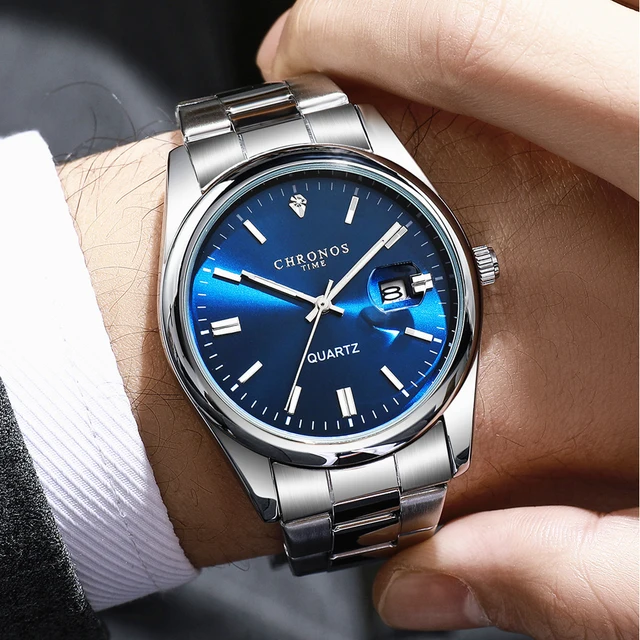 CHRONOS Top marque de luxe homme montre-bracelet étanche lumineux Date hommes montres en acier inoxydable Quartz montre pour hommes mâle reloj 1