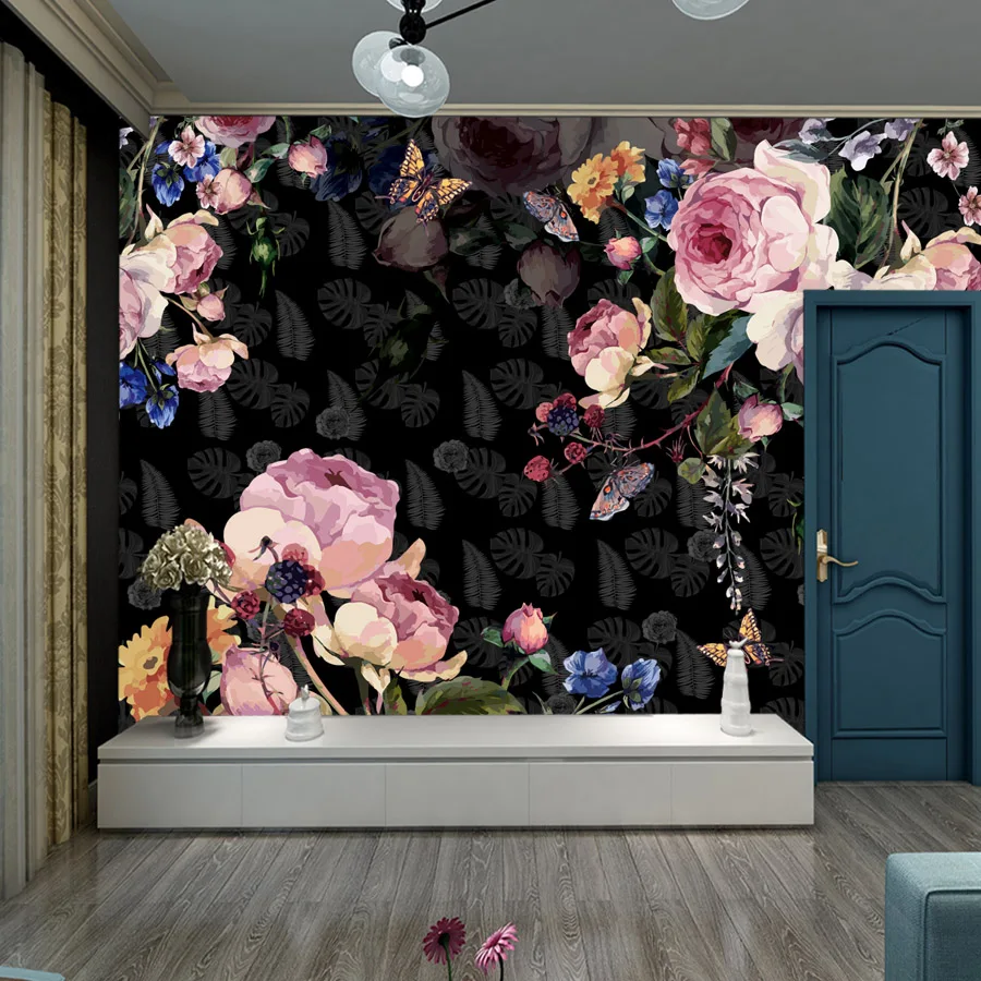 Pink And Black Floral Wallpaper