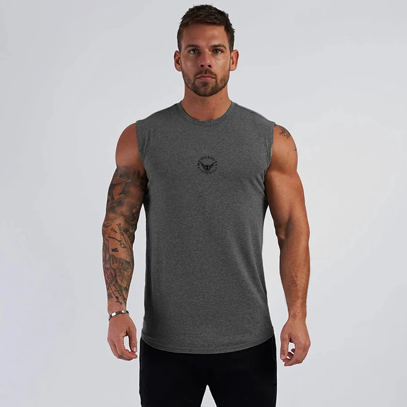 

Gym Fitness Training Sleeveless Cotton Breathable O Neck Tank Tops Summer Moisture Wicking Cool Feeling Men Running Sport Shirt