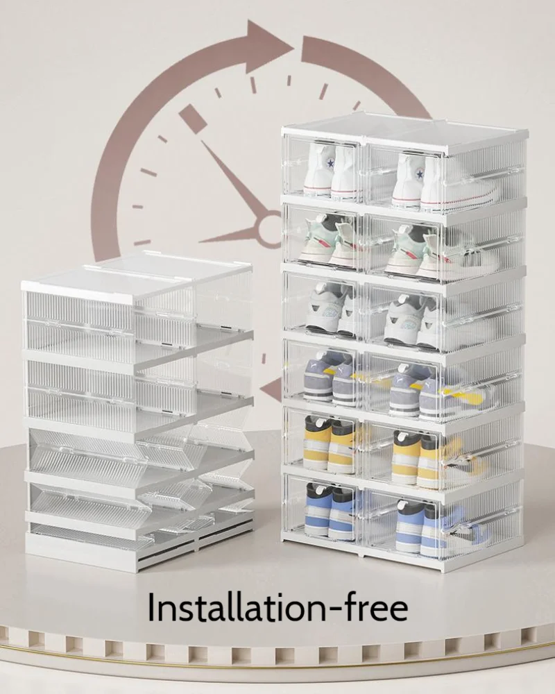 

Free Installation of Integrated Shoe Storage Box Clamshell Simple Shoe Cabinet Plastic Transparent Foldable Shoe Box