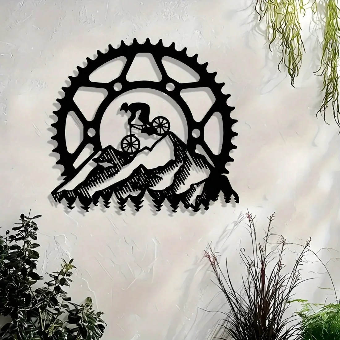 Metal Mountain Biker Wall Art, Vintage Cycling Adventure Landscape Decor for Indoor Outdoor 1