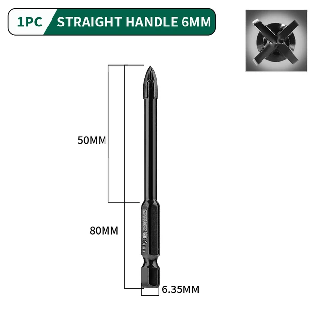 GREENER 3-12mm Four-blade Concrete Impact Glass Drill Cross Hex Tile Drilling Bit Special For Hexagonal Shank Hard Alloy Tri 6mm