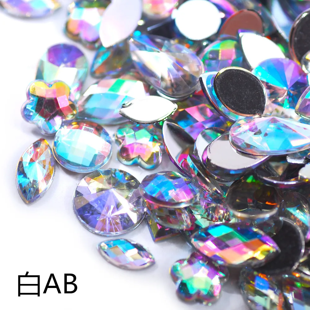 Piezas de cristal 3D para decoración de uñas, Cristal AB con parte posterior plana, forma especial, venta al por mayor, 300