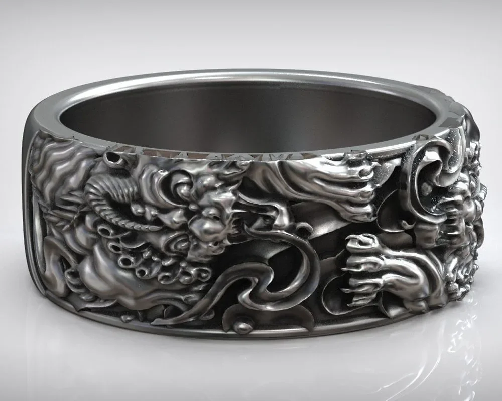 12g Chinese Tiger Traditional Ornament Wedding  Customized 925 Solid Sterling Silver Rings Many Sizes 6-13