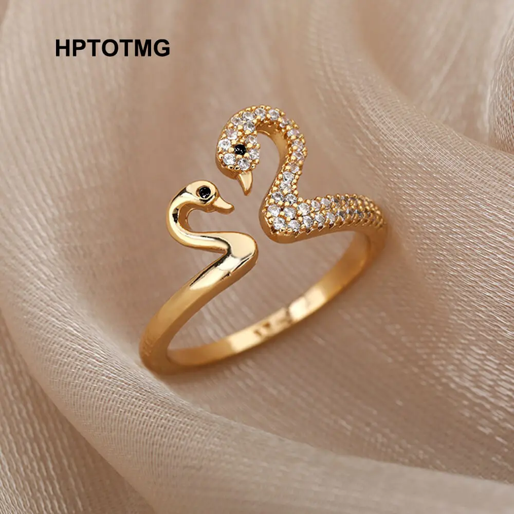 Zircon Heart Swan Rings for Women Stainless Steel Adjustable Finger Ring Aesthetic Wedding Fashion Jewelry Gift Finger Ring Silver Ring Wedding Rings Stainless Steel Ring Jewelry Accessories Ring Set Couples Rings Adjustable Rings Wedding Ring Opening Ring