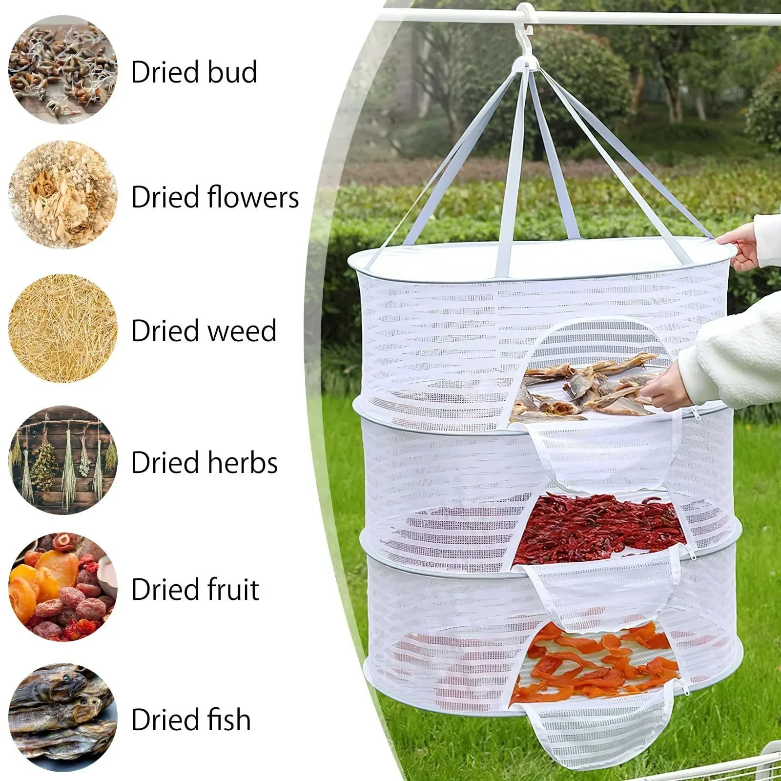Multifunctional Portable Foldable Muti-layer Hanging Drying Net for Dry Goods Vegetable Fruit Herbs Clothing Non-toxic Polyester 5