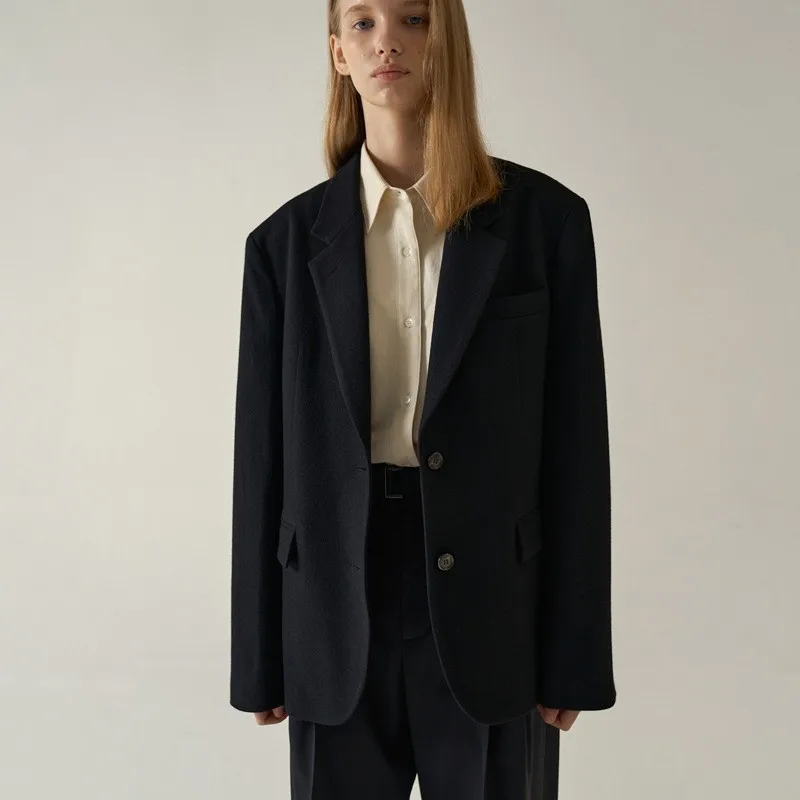 B-TOTO Women's Wool Suit Fall And Winter Daily Simple Versatile Two-button Temperament Suit Jacket 2023 New 3