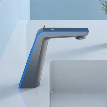 ก๊อกน้ำอ่างล้างหน้าแบบดิจิตอลพร้อมจอแสดงอุณหภูมิ LED หัวฉีดแบบไหลลง น้ำร้อนน้ำเย็น ก๊อกผสมอ่างล้างหน้าในห้องน้ำ หัวฉีดน้ำแบบปรับมุมได้ 1