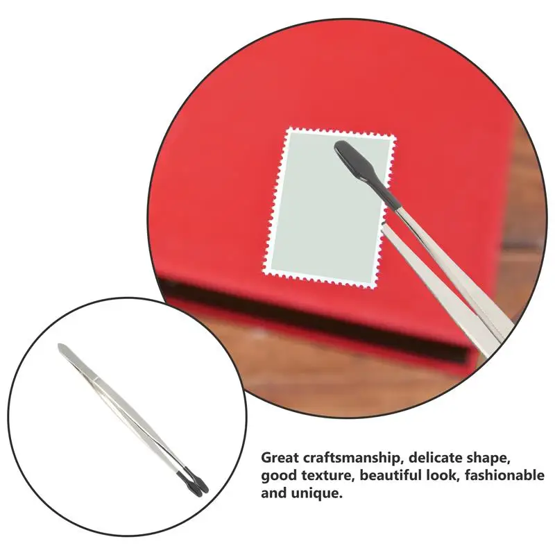 Rubber Tipped Tweezers Rubber Coating Long Flat Tip Bead Stamp Coin Jewelry Tong Hand Tool
