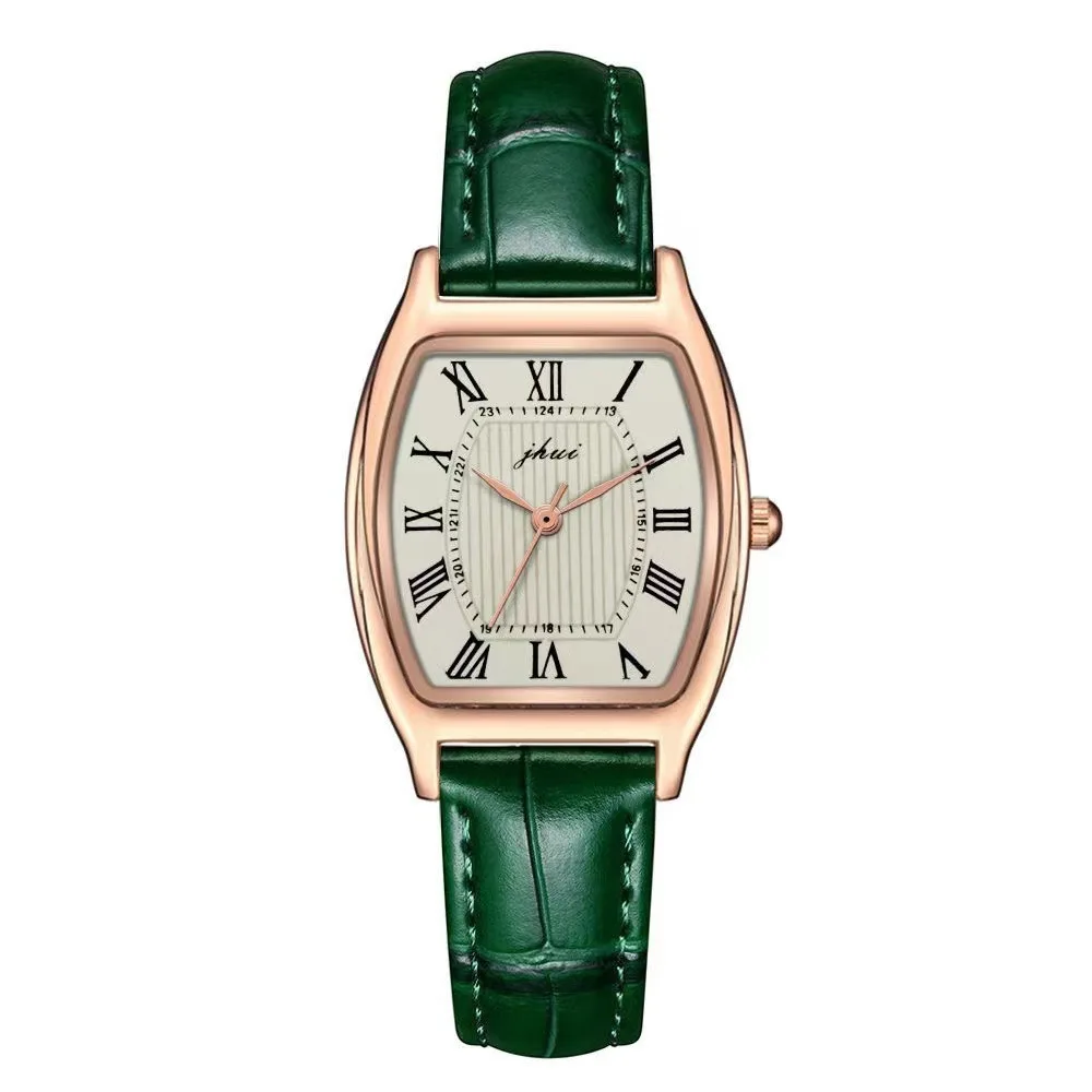 

Leather Strap Luxury Woman Watch special Roman scale Gold barrel Case Fashion Quartz Watch For Women relojes para mujer