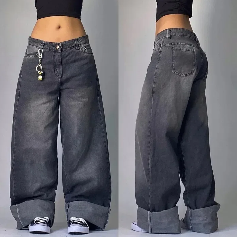 Streetwear American New Washed Light Blue Baggy Jeans Men And Women Y2K High Street Fashion Retro Punk High Waist Wide Trousers 2
