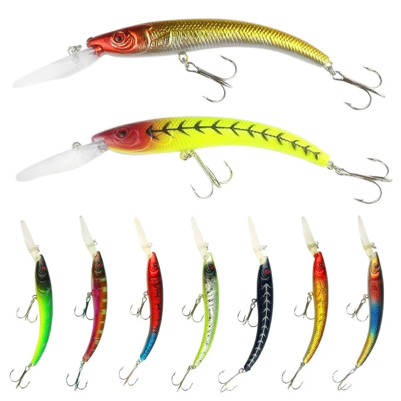 

10pcs Fishing Lures Plastic Minnow Long Tongue Fishing Lures 15.5cm 6.1″ 16.3g Hard Floating Aritificial Wobblers Bait