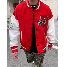

Letter embroidery men's jacket coat 2021 new stitching embroidery baseball uniform men's casual loose Y2K jacket couple clothes
