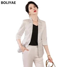 

Women Blazer And Guard Pants Sets Two Pieces OL Solid Color Office Lady Jacket Formal Suit Pleated Trousers Spring Autumn Summer