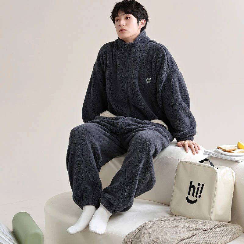 Men's Winter One-piece Pajama Soft Velveteen Plus Velvet-thickened Homewear Sleepwear