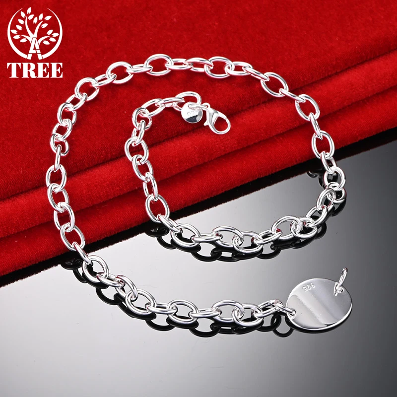 

ALITREE 925 Sterling Silver Oval Label Pendant Chain Necklace For Women Birthday Gifts Party Wedding Christmas Fashion Jewelry