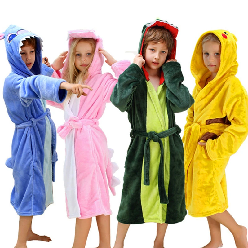 top Sleepwear & Robes Winter Kigurumi Unicorn Dinosaur Hooded Baby Bathrobes Baby Bathrobe Animal For Boys Girls Pajamas Nightgown Kids Pajamas pajama sets cheap