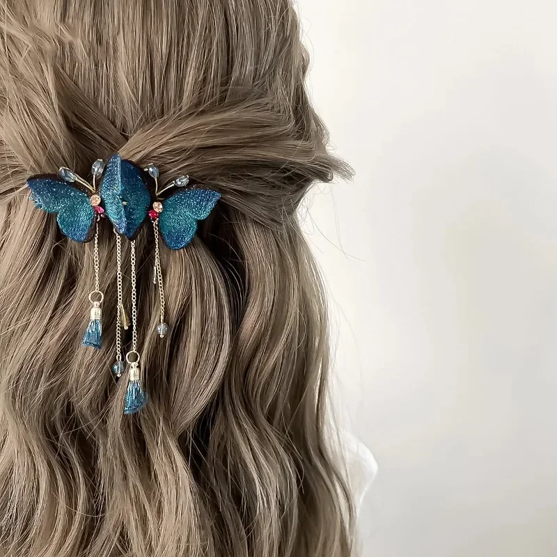 1 peigne à franges bleu et rouge en forme d'éventail, style rétro, épingle à cheveux pour femme, accessoire de coiffure pour mariage, style ancien_voghion.com