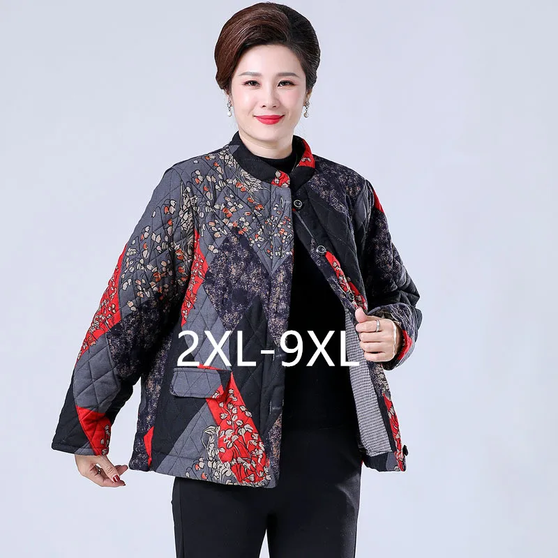 

2XL-9XL New Middle-Aged Elderly Mother's Clothes Women Winter Cotton Padded Jackets Thick Warm Loose Coat Female Parkas