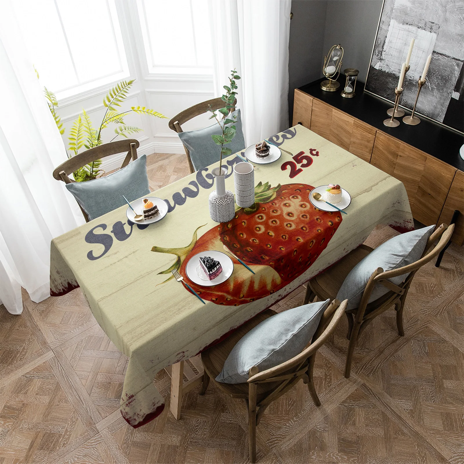 

Водонепроницаемая скатерть в стиле ретро с изображением фруктов, клубники, дерева, декоративные принадлежности, прямоугольная скатерть для кухонного стола, декор для стола