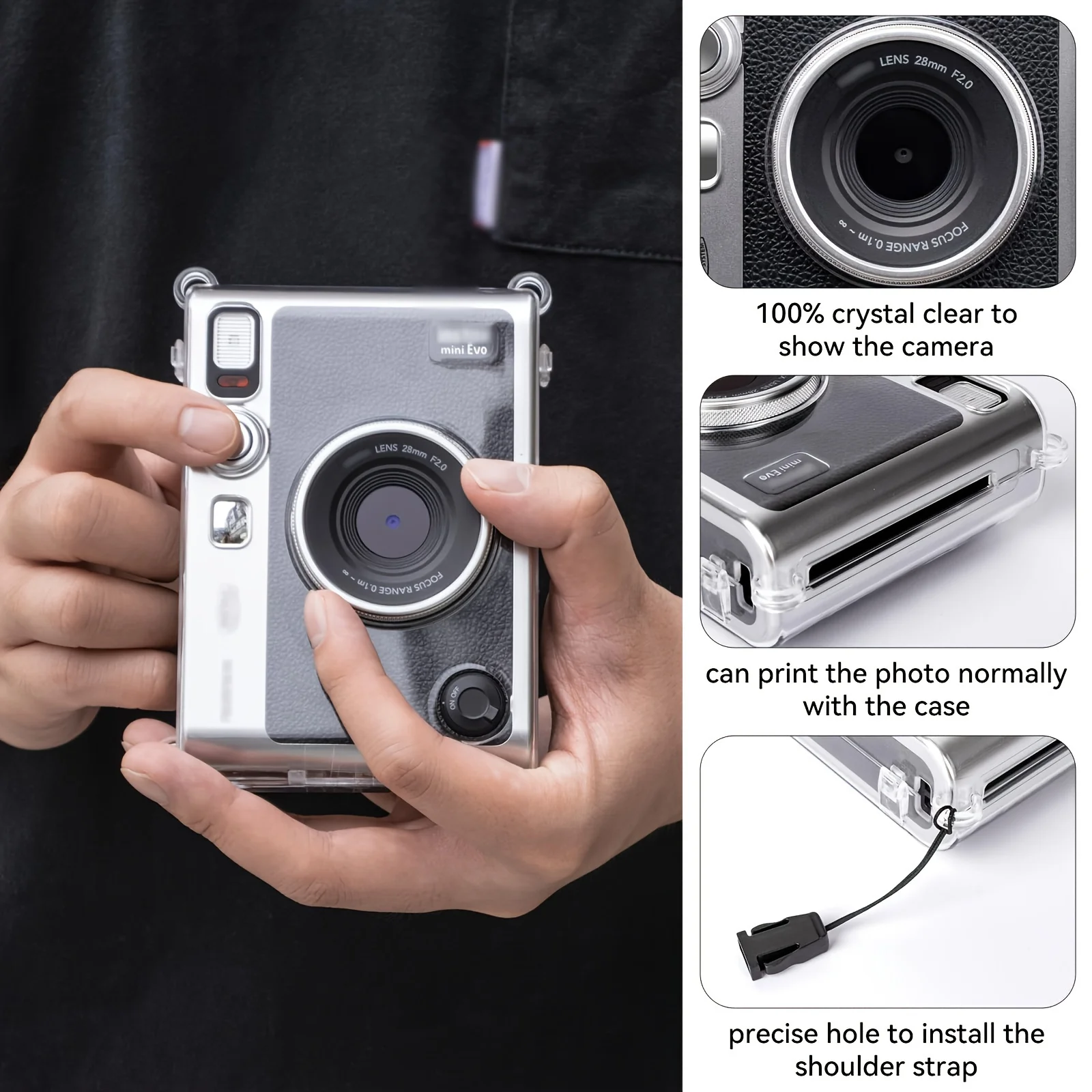 Camera Clear Case action camera cover 1 x for instax Mini EVO Camera with Shoulder Strap-Clear (Camera not included)