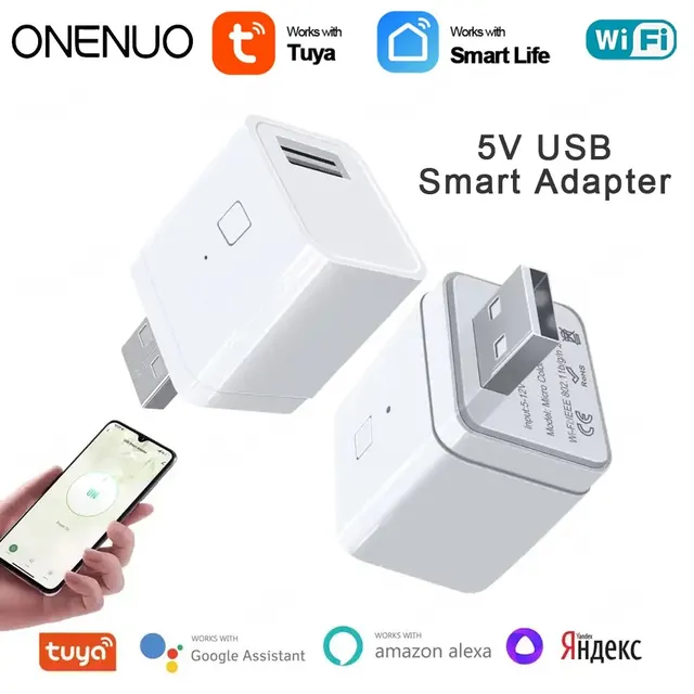 ONENUO Tuya Smart Micro USB Adaptor Switch 5V WiFi Mini USB Power Adaptor Works with Alexa Hey Google Alice for Smart Home 1