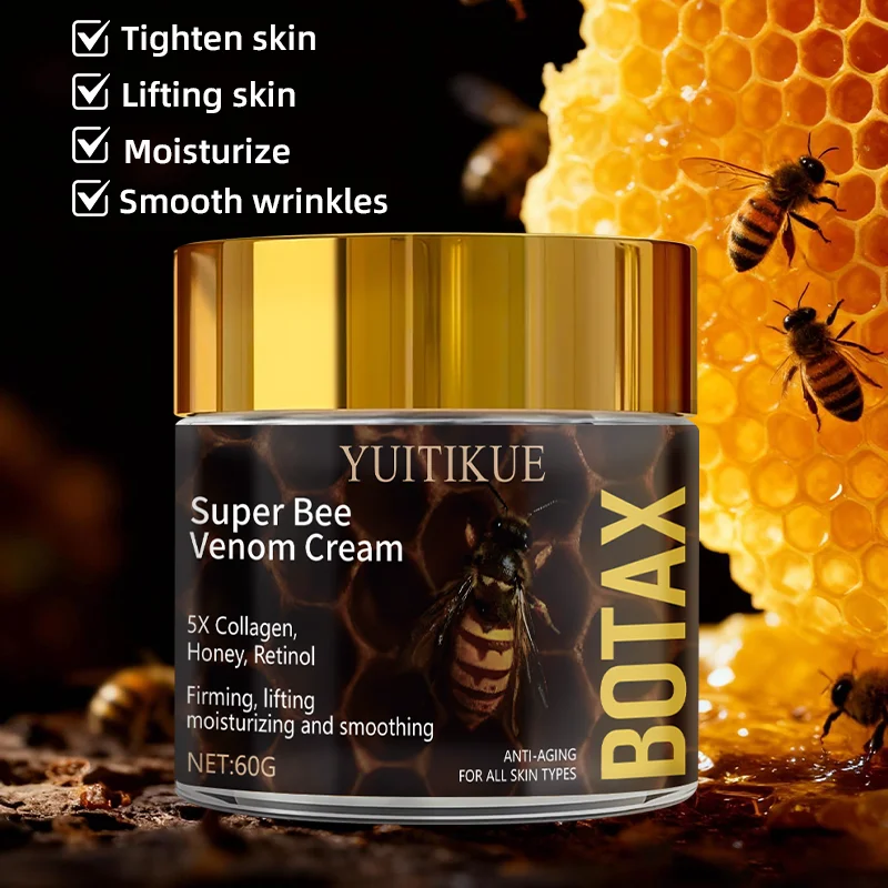 Super Bee Venom Cream, containing five times the collagen, honey, and retinol to firm, lift, moisturize, and smooth the skin