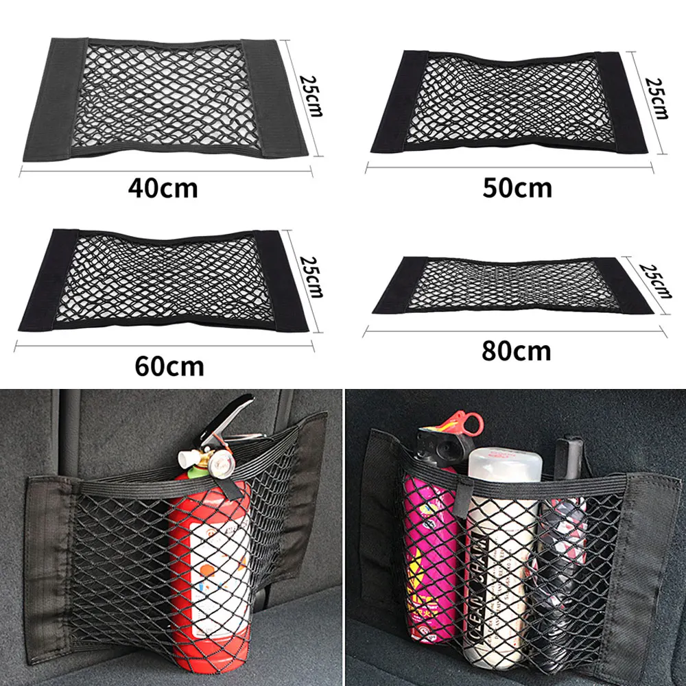 73JohnPol Auto Universal Elastic Mesh Net Trunk Bag/Zwischen Auto Organizer Gepäckhalter Tasche Mit 4 Kunststoffhaken schwarz 