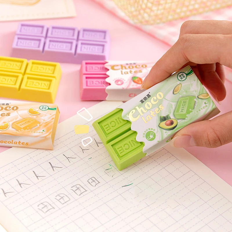 Novelty Candy Color Chocolate Rubber Eraser Kawaii Erasers Office School Supplies Stationery Kids Students Cool Prizes
