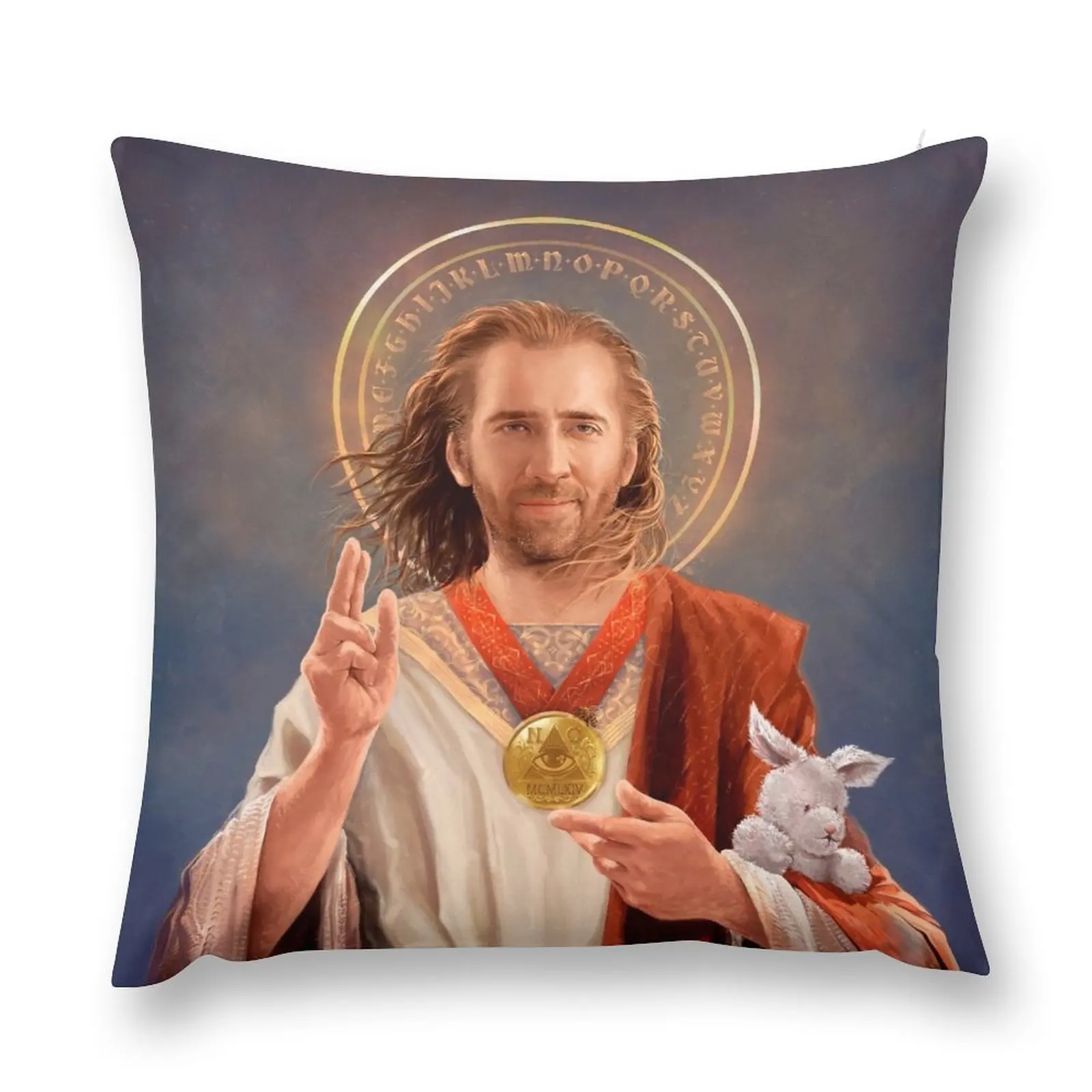 

Nicolas Cage Saint Nicolas of Cage - Nic Cage Original Religious Painting Throw Pillow Cushions Home Decor Christmas Pillow