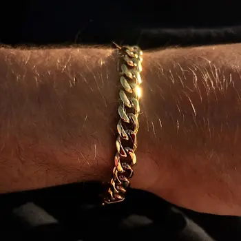 Gold Color Cuban Chain Bracelets for Men,6/8/10/12MM Stainless Steel Chain Link Wristband,Casual Hip Hop Male Jewelry Gift 1