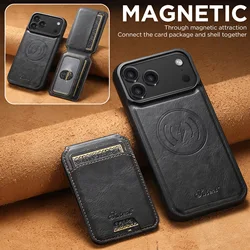Magnetic Detachable Leather Wallet Case with Shockproof Kickstand and Card Holder - iPhone 17 Pro (Black)
