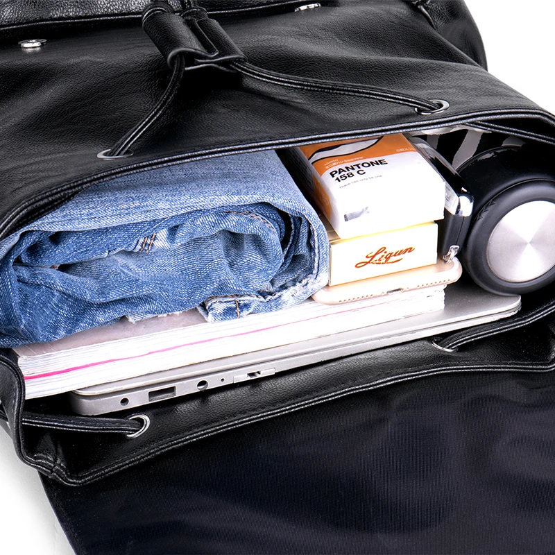 Men's PU Leather Backpack Large Capacity Travel Computer Backpack Fashion Laptop Students Schoolbag Expandable USB Charger Bag