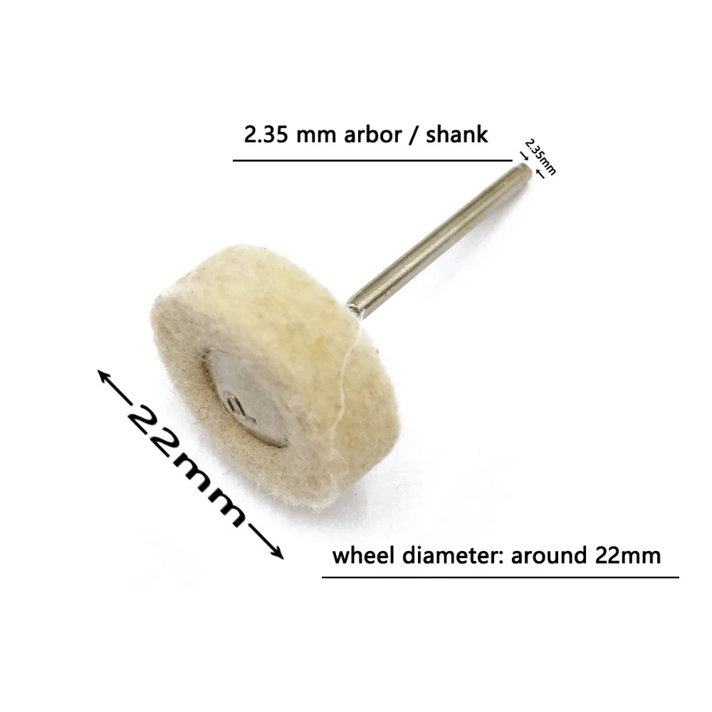 Mounted Wool Felt Polishing Buff Wheels with Mandrel for Rotary Tools 2.35mm Shank Pack of 20