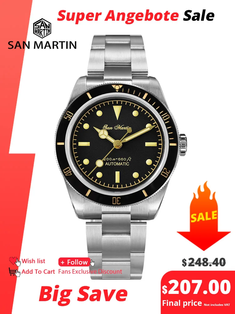 San Martin Vintage 38mm 6200 Diver Watch New Upgraded for Men Luxury NH35 Automatic Mechanical Sapphire Waterproof 200m Relojes